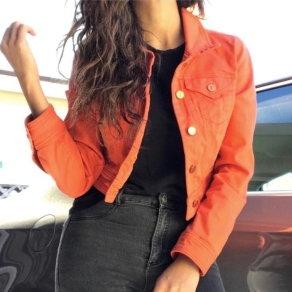 Anthropologie Jean Jacket Womens XS Pilcro Cropped Vibrant Denim Preppy Girly